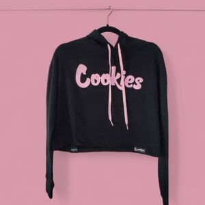 Cookies Black Cropped Hoodie with Pink Accents